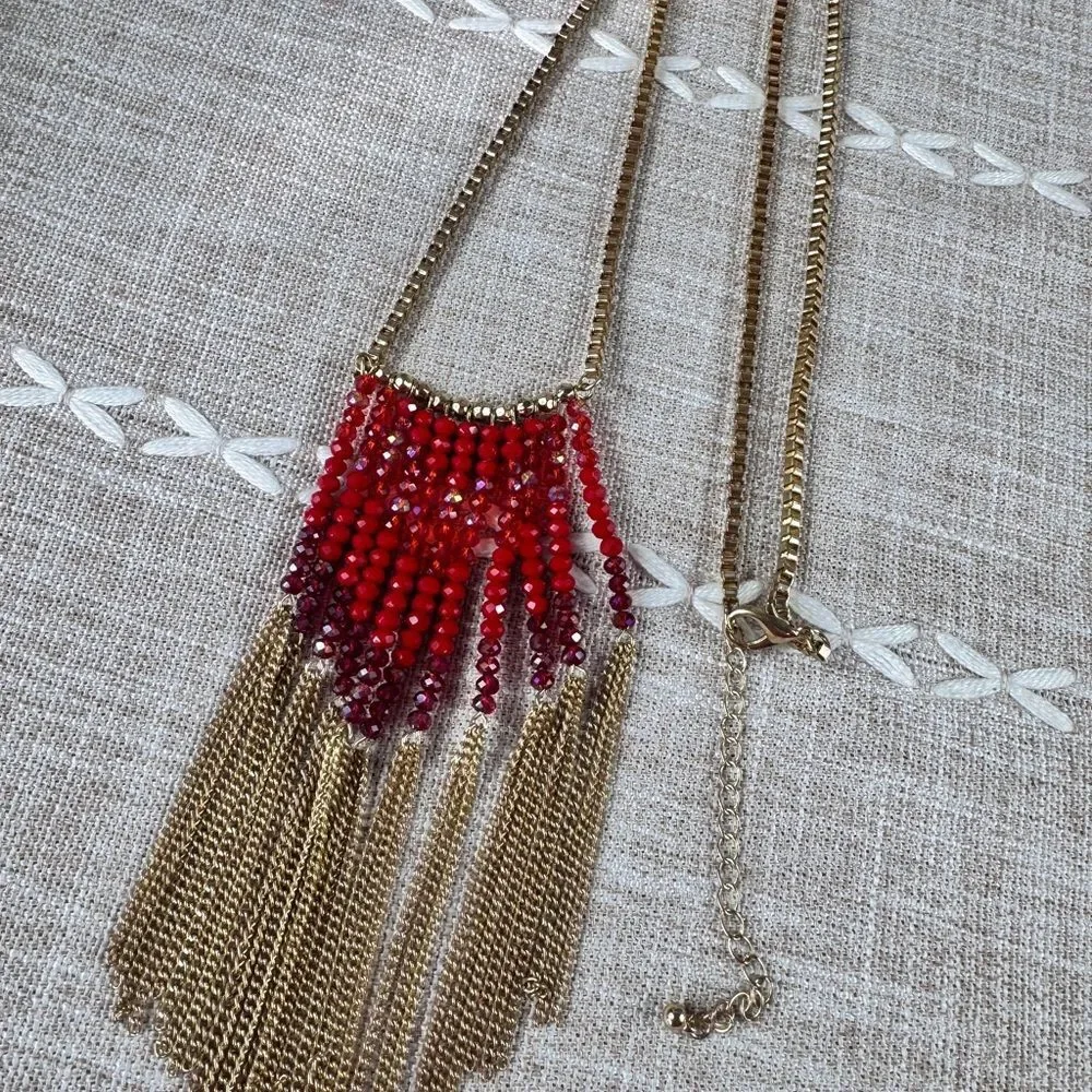 Elegant Red and Gold Glass Beaded Necklace